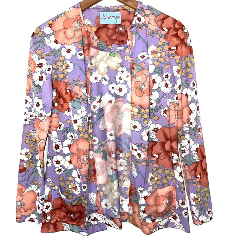 Vintage Johnnye Floral Open Front Cardigan Size Medium